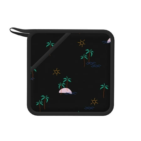 

1 Pc Silicone Anti-Hot Hot Pads Oven Mitts Heat Resistant Pot Holders With Pockets Non Slip Oven Glove Potholder For Kitchen Cooking Bbq Baking 7.1in Doodle Palm Beach With Sun