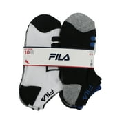 Fila Kids Boys 10-Pack Half Cushion No Show Socks Mesh Stripes - White, Boys Small Shoe Sizes 7-10
