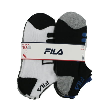 Fila Kids Boys 10-Pack Half Cushion No Show Socks Mesh Stripes - White, Boys Small Shoe Sizes 7-10