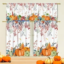 Fall Kitchen Curtains for Windows-Fall Decorations Leaves Pumpkin Valances-Leaf Curtains and Valances Set Autumn Decor for Cafe Living Room 27''''x36'''' 2 Panel & 54x18 Inch Tier Set Thanksgiving