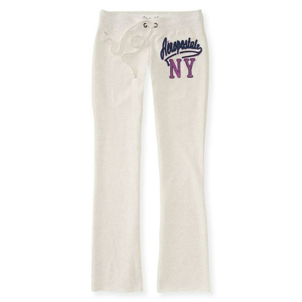 Aeropostale - Pantalones deportivos para mujer, ajustados y acampanados, color blanco, pequeño Aeropostale Pantalones deportivos