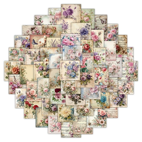 Set de pegatinas vintage con forma de flor, 62 unidades, para álbumes de recortes, resistentes al ag