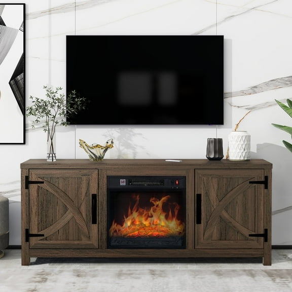 IHOMEadore Electric Fireplace TV Stand up for 65" TVs, Rustic Media Console with Storage, Adjustable Shelves, Heater