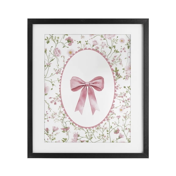 Delicate Florals & Bow Black Framed Print Under Glass, design by Christine Simpson Art
