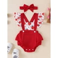 thumbnail image 5 of Yunliwuli Baby Girl Summer Outfit, Strawberry Print Fly Sleeve Overalls Bow Headband 2 Piece Set for Infant Toddler, 5 of 10