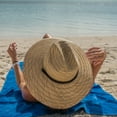 thumbnail image 2 of Panama Jack Rush Straw Lifeguard Sun Hat, 4" Bound Big Brim, Chin Cord and Toggle with Logo Patch (Brown, Small/Medium), 2 of 8