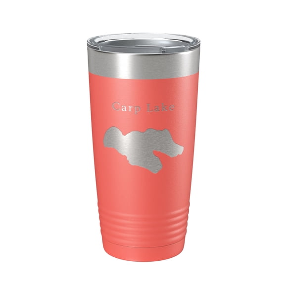 Carp Lake Map Tumbler Travel Mug Insulated Laser Engraved Coffee Cup Michigan 20 oz Coral