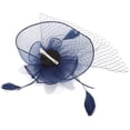 thumbnail image 3 of Sombrero de gasa para mujer, tocado de jaula de pájaros para boda, accesorio para el cabello de plumas (azul profundo), 3 of 7