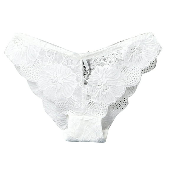 Hinvhai Clearance Women Sexy Cute Bowknot Design Crochet Full Lace Panties Low Waist Briefs White 10(XL)