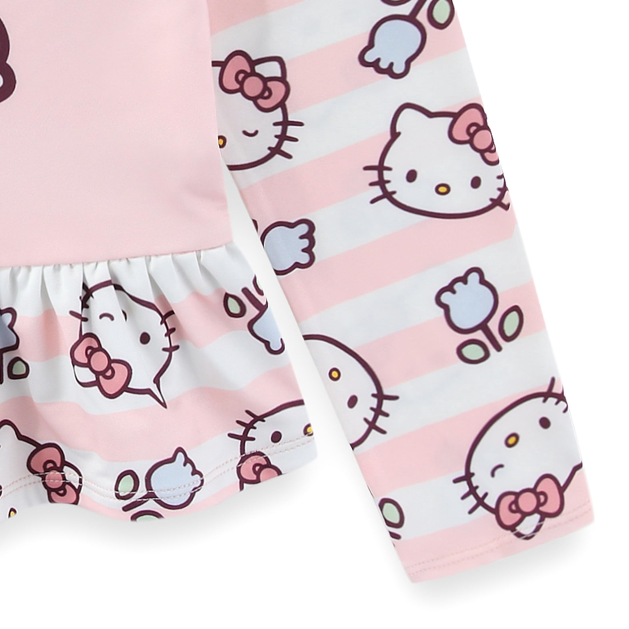 Hello Kitty Sanrio UPF 50+ Long Sleeve Rash Guard and Bikini Bottom Two Piece Swimsuit Set (Girls), Sizes 5-10
