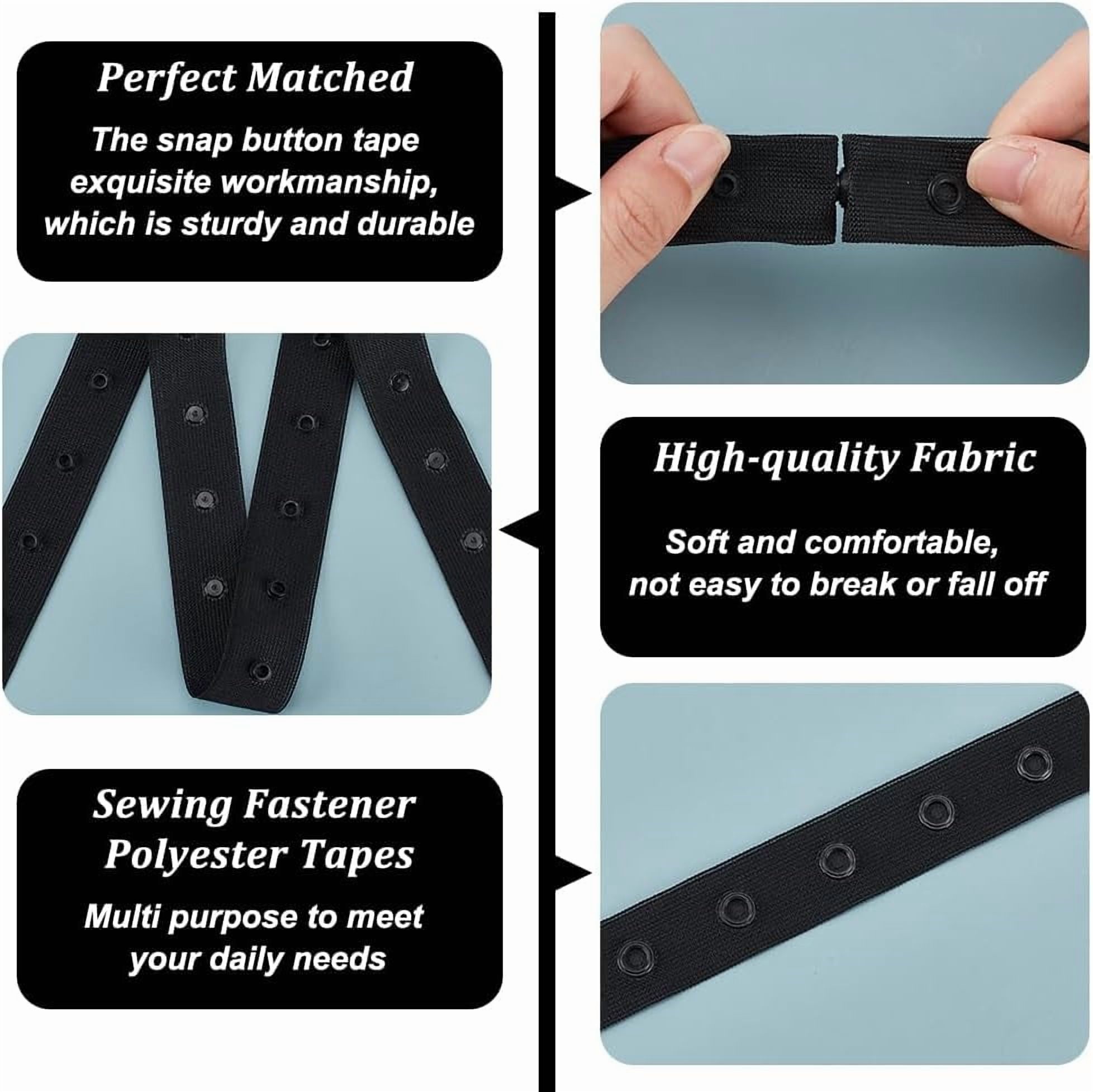 9.1m/10 Yards Black Snap Tape for Sewing 0.8 Inch Wide Crafts Metal Snap Tape Trim Snaps for Sewing Fastener Button Strips Snap Tape Plastic Snap Button Tape Ribbon for Clothes DIY Sewing Mixed Color