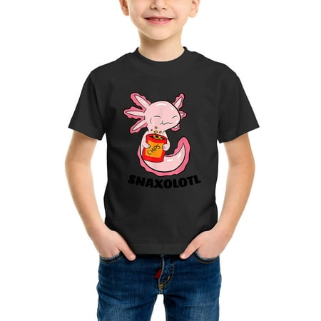 

Envmenst Boys Cotton T Shirt Cute Axolotl Lover Snaxolotl Kawaii Axolotl Food Sweets T-Shirt Funny Graphic Kids Girls Top