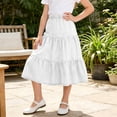 thumbnail image 6 of OGLCCG Girl's Denim Midi Skirt Ruffle Hem Elastic Waisted A Line Faux Jean Skirts Summer Boho Flare Hem Long Skirt 4-15 Years, 6 of 7