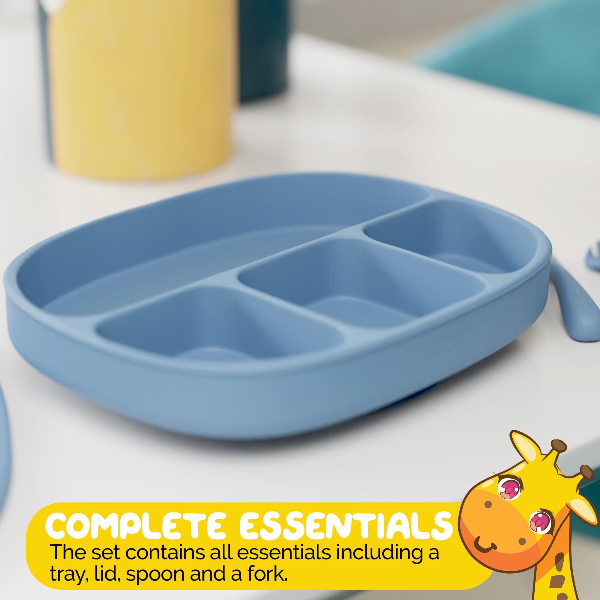 Led Weaning Set with Suction Tray and Baby Utensils by Muqee Peeko in Blue Color - (3 Piece Set)