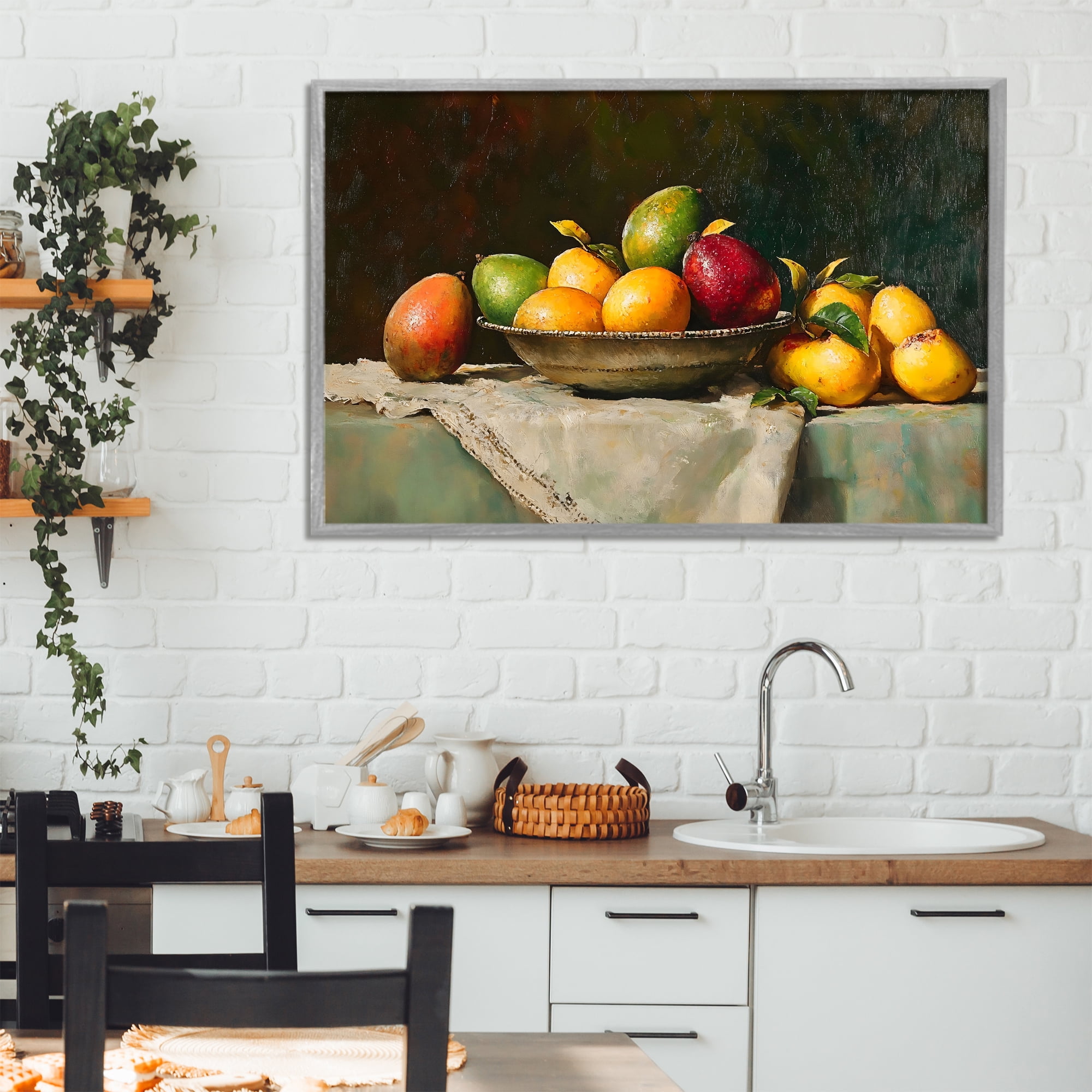 Stupell Industries Fancy Table Fruit Arrangement Gray Framed Giclee Art, design by Creative Studio
