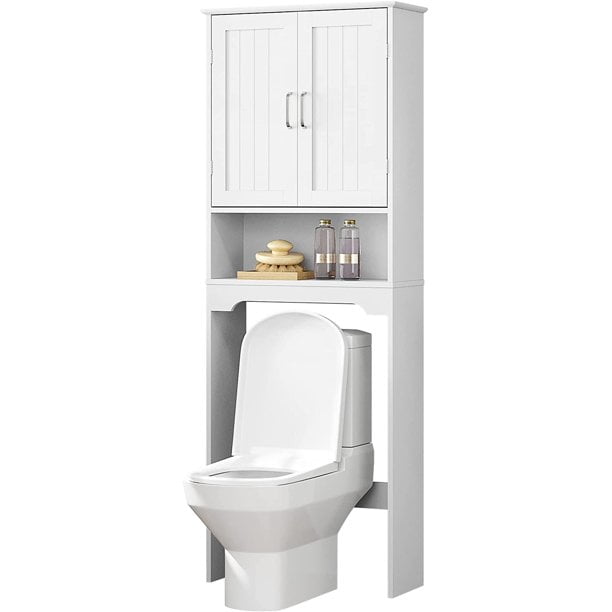 Over the Toilet Storage Cabinet, Bathroom Organizer Shelf Over Toilet with  Double Doors and Adjustable Shelves, Wood Freestanding Storage Cabinet,  23.62''L x 9.05''W x 62''H, Gray 