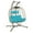 Golden/Turquoise, variant on RADIATA Double Egg Swing Chair Outdoor with Stand, 2 Person Wicker Patio Hanging Loveseat, 670 lb Capacity, 5 in Thick Green Cushions for Porch Backyard