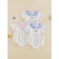 thumbnail image 3 of BemeyourBBs Newborn Baby Girl Boy Summer Clothes Baby Girls Boys 1st First Birthday Outfit 0 6 12 18 Months Bubble Romper Short Sleeve Cupcake Horse Embroidered Plaid Doll Collar Bodysuit Playsuit, 3 of 9