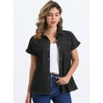 thumbnail image 2 of DARING DIVA Women's Denim Shirt Short Sleeve Jean Shirt Summer Tops L Black, 2 of 6