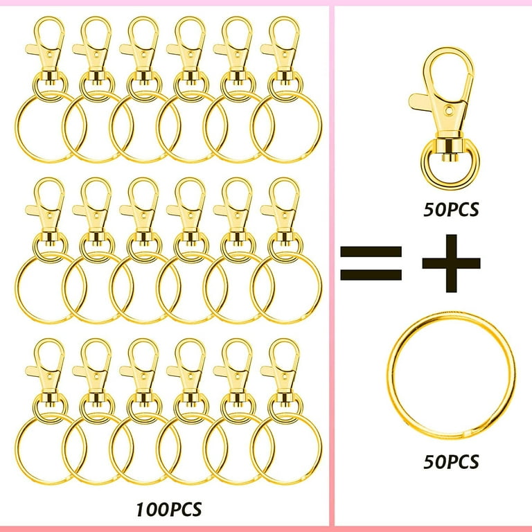Gold Keychain Rings for Craft, Paxcoo 100pcs Keychain Hardware Kit Includes  50Pcs Key Chain Hooks and 50pcs Key Rings, Bulk Keychain Making Supplies