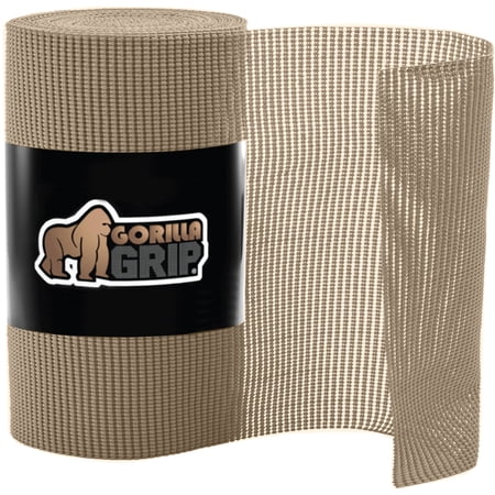 gorilla grip drawer shelf liner, non-adhesive liners for kitchen pantry cabinets, easy install, 12"x10', beige