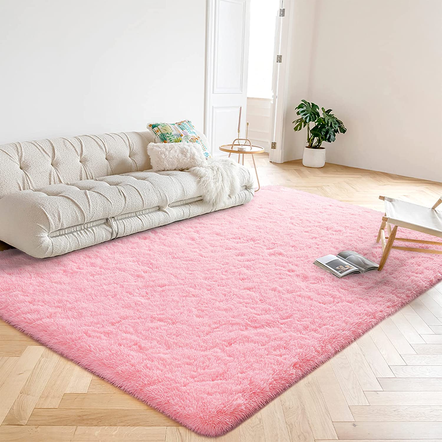 Lochas Soft Indoor Modern Area Rugs Fluffy Living Room Carpets for Children Bedroom Home Decor Nursery Rug 4' x 5.3', Pink - image 3 of 7