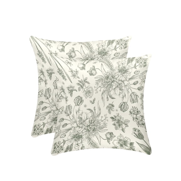 AIOE Sage Green Floral Pillow Covers 20x20 - Set of 2 Spring Flower Chinoiserie Cream Throw Pillows Perfect for Outdoor & Indoor Spaces