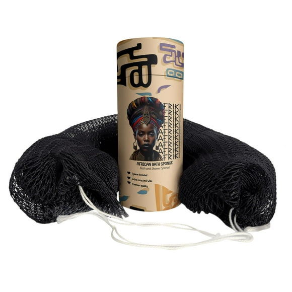 AFRIKI Esponja de red africana Auténtica esponja exfoliante africana Depurador de espalda de propiedad negra 45 pulgadas de largo para pieles normales a sensibles para uso diario Colección original