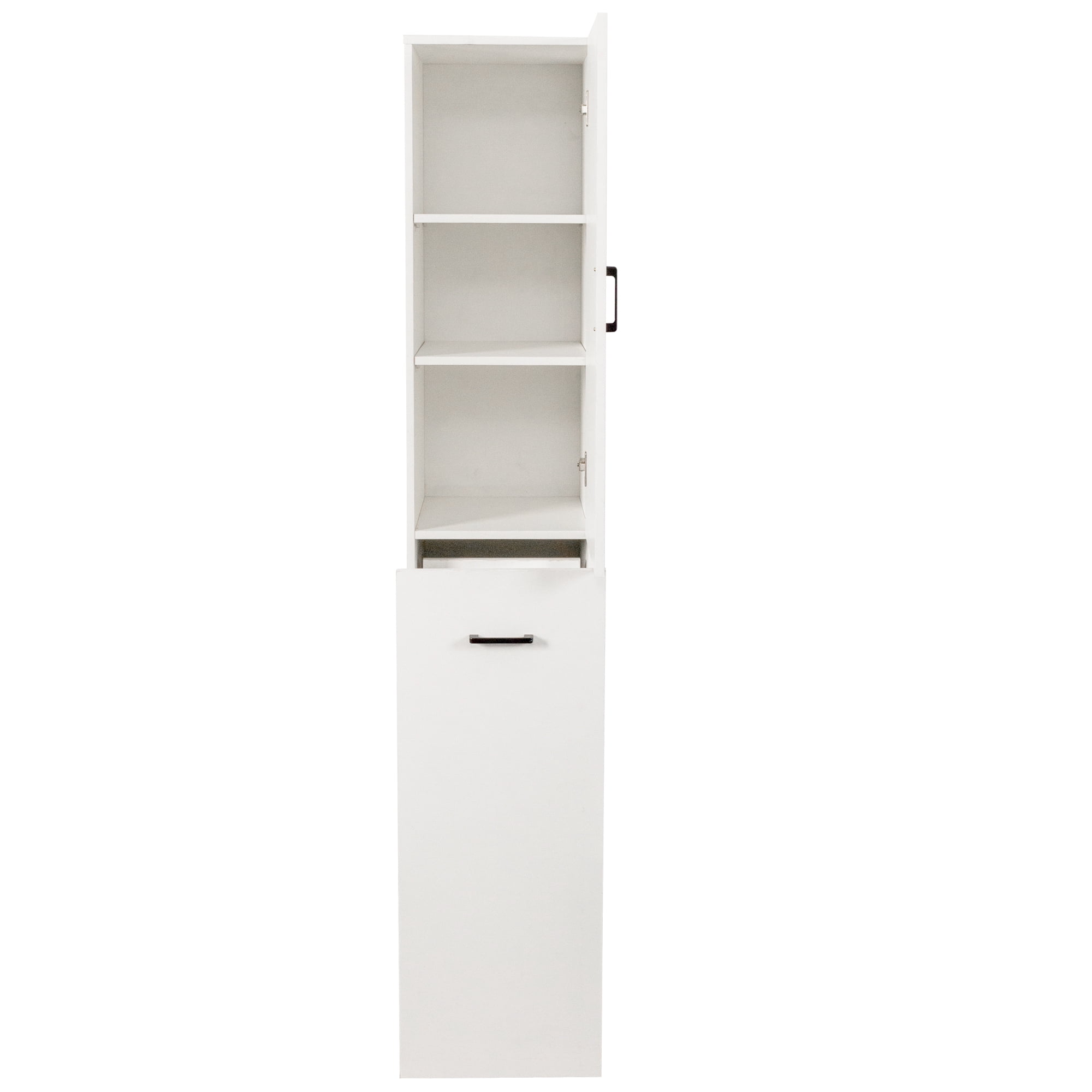 Kitchen Pantry Tall Cabinet Freestanding with 1 Door 3-Tier Pull-Out Storage Shelf, White