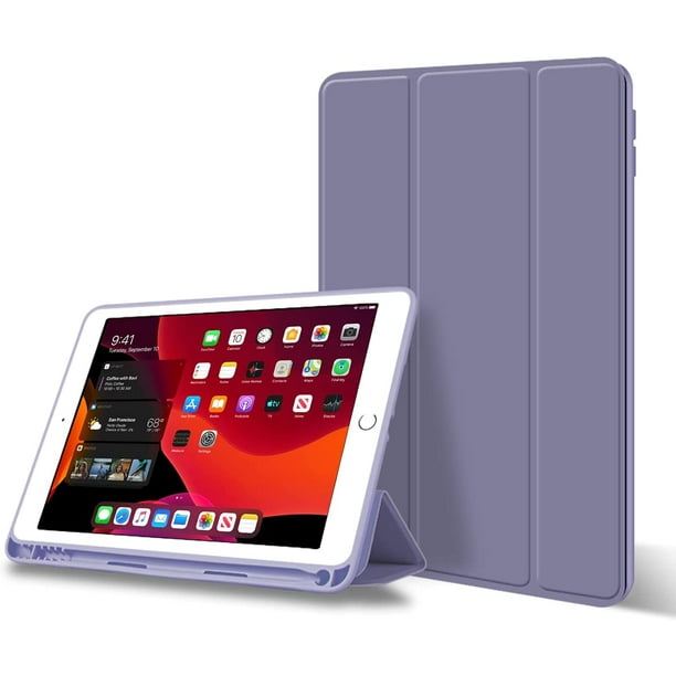 Estuche para iPad de 9.ª generación (2021) / 8.ª generación (2020) / 7.ª generación (2019) de 10,2 pulgadas con portalápices, cubierta trasera de TPU suave Smart Auto Sleep/Wake para iPad 10.2, morado Adepaton WMCH-448