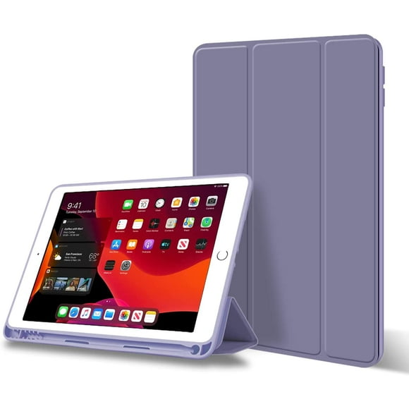 Coque pour iPad 9ème Génération (2021) / 8ème Génération (2020) / 7ème Génération (2019) 10.2 Pouces avec Porte-Crayon, Housse Arrière en TPU Souple Smart Auto Sleep/Wake pour iPad 10.2 Cas, Violet