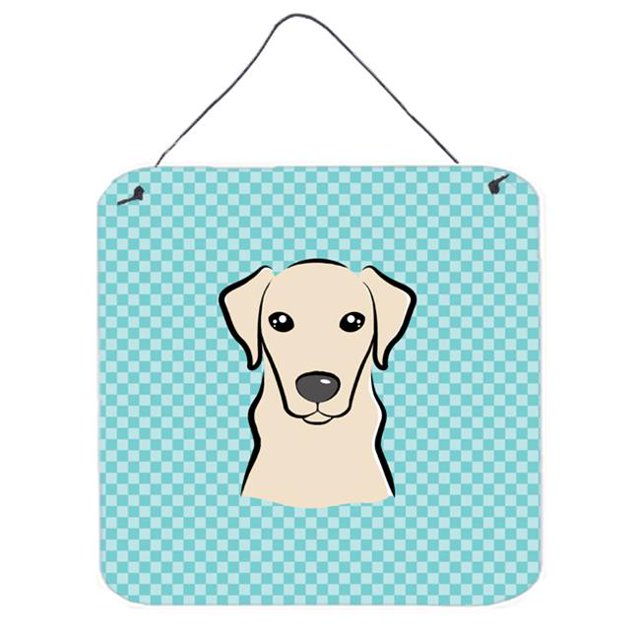 Checkerboard Blue Yellow Labrador Aluminum Metal Wall Or Door Hanging Prints, 6 x 6 In.