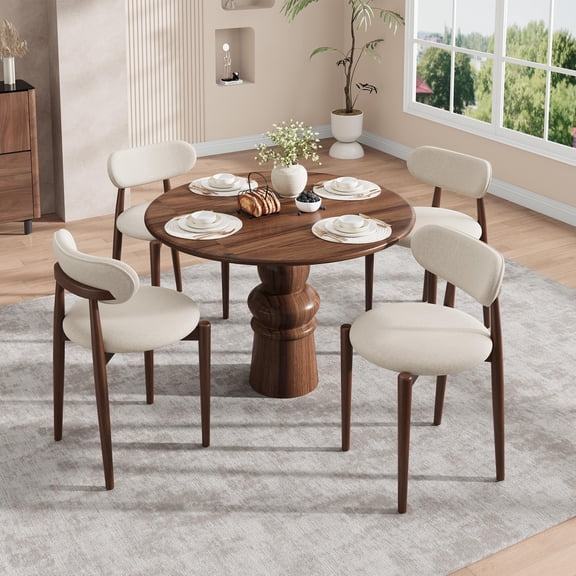 Set of 4 Dining Chairs, Modern Fabric Upholstered Kitchen Chairs with Wood Legs, Farmhouse Side Chairs for Dining Room, Kitchen, or Vanity