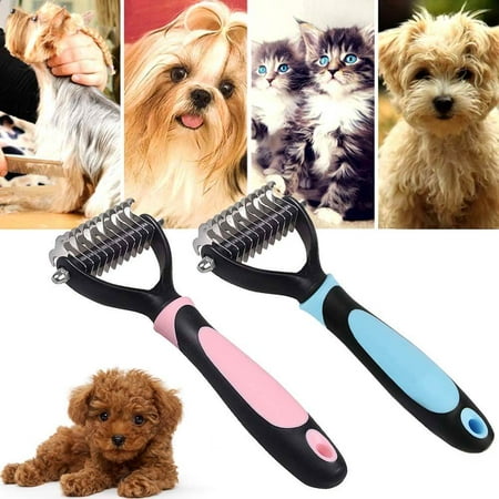 Magicfly Pet Dog Cat Grooming Tool -Professional Pet Grooming Undercoat Rake Comb Dematting Brush Stripping Tools, Double Teeth Double Sided, TPE + PP, 11 Teeth