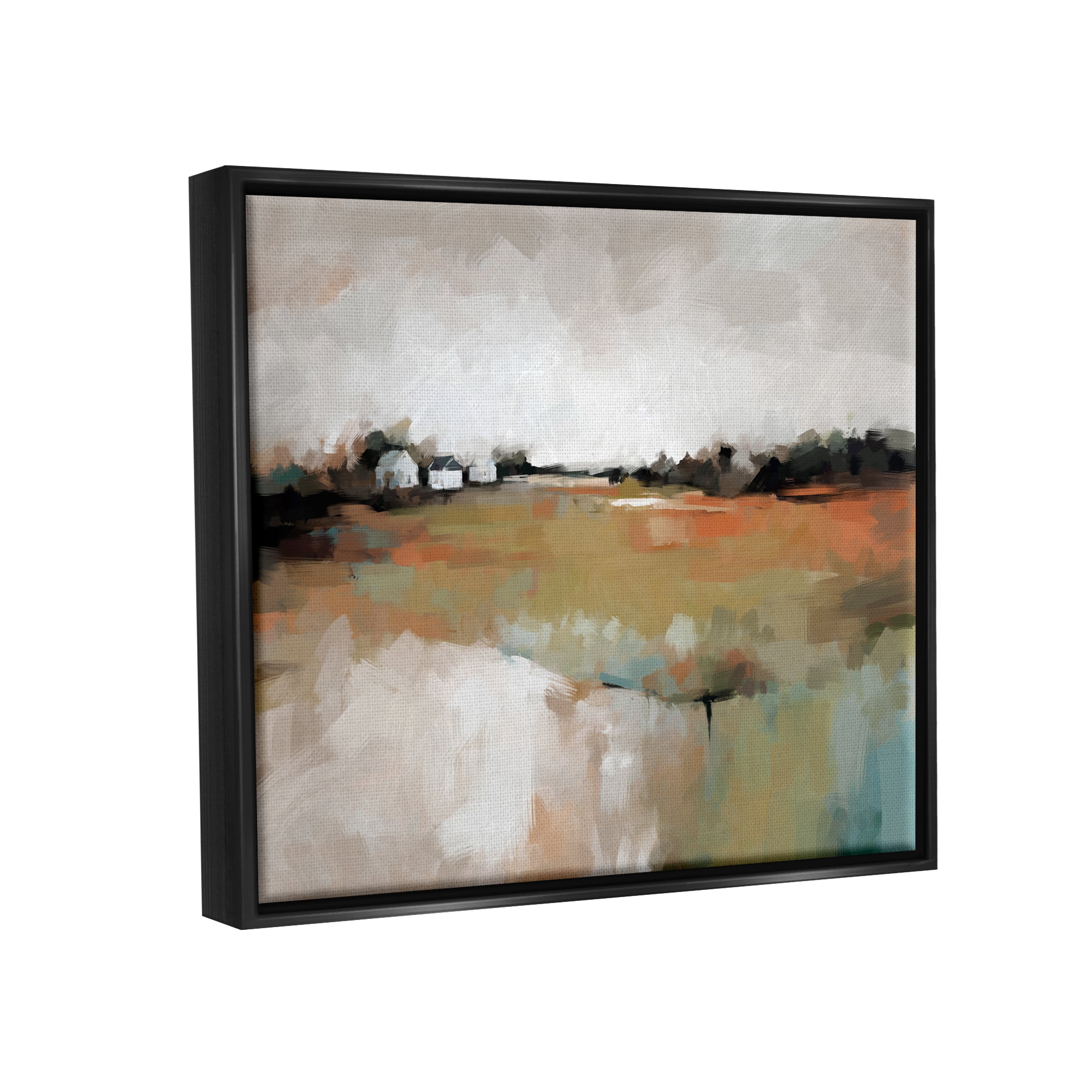 Stupell Industries Abstract Country Barns Landscape Landscape Painting Black Floater Framed Canvas Art Print Wall Art, 21 x 17