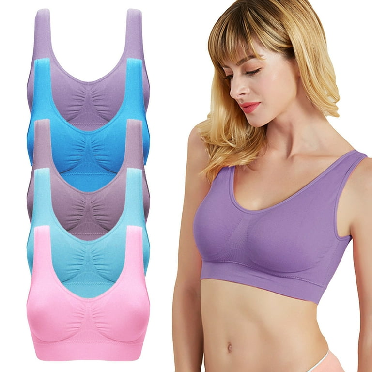 WEANT 5Pack Sports Bra Pack, Comfort Flex Fit Women's Light Wireless Bra  with Comfort Foam, Full-Coverage T-Shirt Bra (5Pack:Multicolor Kab, Large)