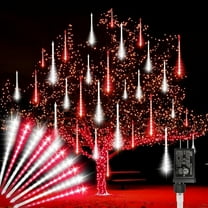 Christmas Lights Outdoor,12-inch LED Meteor Shower Icicle Lights, 10 Tubes 240 LED String Lights. Waterproof Plug, Shower Rain for Xmas Tree Yard House Decor Red&Cool White