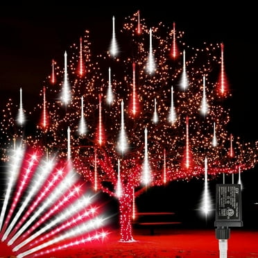 Christmas Lights Outdoor,12-inch LED Meteor Shower Icicle Lights, 10 Tubes 240 LED String Lights. Waterproof Plug, Shower Rain for Xmas Tree Yard House Decor Red&Cool White