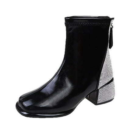 

Black Boots for Women Ankle Boots Autumn And Winter Fashion Square Toe Short Boots Comfortable Square Heel Zipper Ankle Boots for Women PU Black