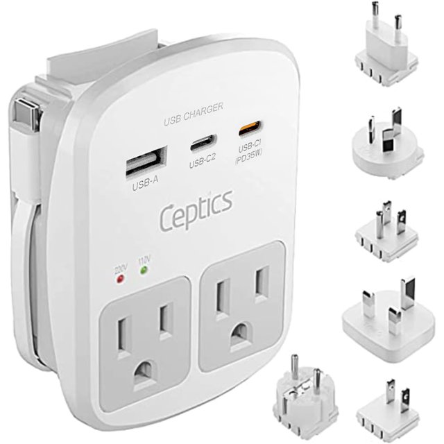 TEMOGU-World Travel Adapter Kit - 2 USB + 2 US Outlets, Surge Protection, Plug for Europe, UK, China, Australia, Japan - Perfect for Laptop, Cell Phones (Does Not Convert Voltage) (WPS-2B+)