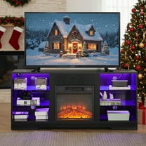 SYNGAR Fireplace TV Stand with Led and Power Outlets, Black Entertainment Center with 18" Electric Fireplace for 45/50/55/60/65 inch TVs, Modern TV Console with Storage Cabinet for Living Room
