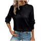 thumbnail image 1 of Suéter de cuello redondo para mujer, informal, con cuello redondo, empalme de encaje, color liso, manga larga, 1 of 4
