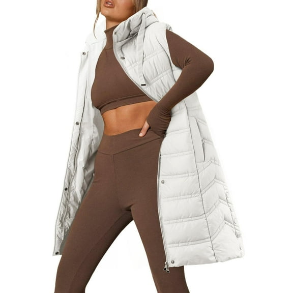 Patlollav Women's Warm Hooded Coat Long Jacket Winter Sleeveless Down Parkas