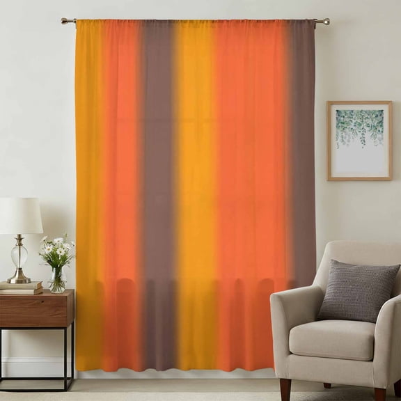 Burnt Orange Brown Ombre Sheer Curtains 72 Inches Long, Abstract Art Striped Light Filering Curtains, Breathable Simi Curtain Privacy Drapes for Living Room Bedroom Lightweight Window Treatment