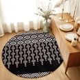 thumbnail image 2 of Round Area Rug 4ft Boho Diamond Floor Carpets Indoor Floor Area Mat Stain-Proof Mat Circle Rugs for Living Room Dining Room Kitchen Bedroom, Black Bohemian Geometric Stripes Beads Sofa Throw Carpet, 2 of 9