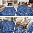 thumbnail image 6 of Bohemian Abstract Blue Floral Washable Living Room Rugs 6'x9', Retro Boho Tribal Ethnic Geometric Flower Low Pile Throw Large Area Rug Non-Slip Sturdy Edge Binding Carpet for Dining Room Kitchen, 6 of 9
