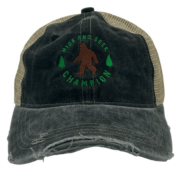 Hide and Seek Champion Hat Funny Bigfoot Graphic Trucker Cap