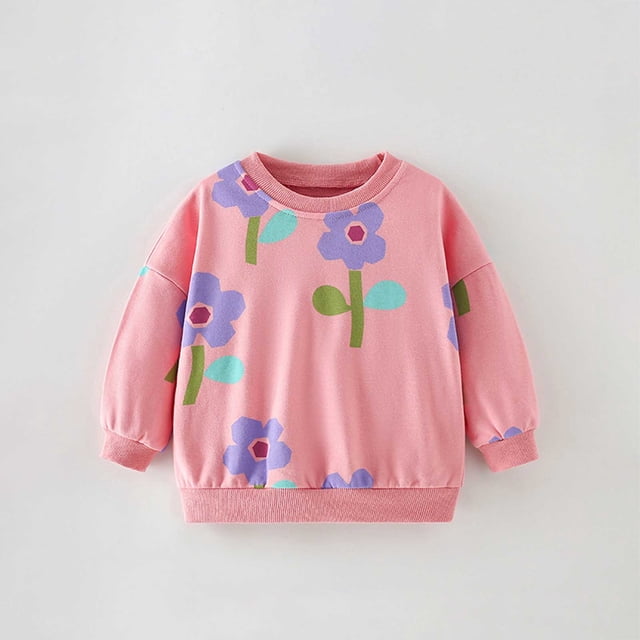Hauts à Manches Longues pour Filles Col Rond Décontracté pour Tout-Petits Enfants Chemise Imprimée Confortable Blouse Douce pour Usage Quotidien Chemises pour Bébé Fille Col Roulé Filles Chemises pour Tout-Petits Taille 4 Chemise à Manches Longues 2t