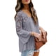 thumbnail image 5 of Guardurnaity Camisa de mujer Blusa de encaje con cuello en V Camisa de color sólido V Botón de manga larga Top Prendas para la parte del cuerpo gris púrpura XXL Guardurnaity AP003154-25, 5 of 6