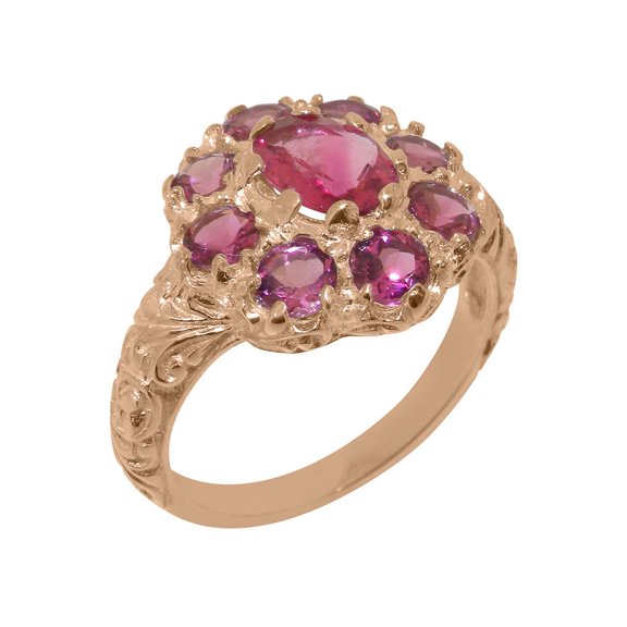LBG British Made 9k Rose Gold Natural Pink Tourmaline Womens Statement Ring - 33 size options - Size 10.75